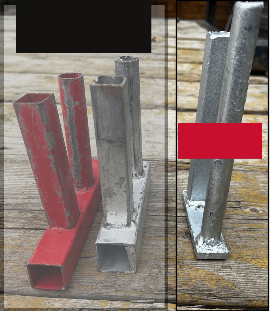 Typical hollow top connector tubes beside the solid StructSure top connector